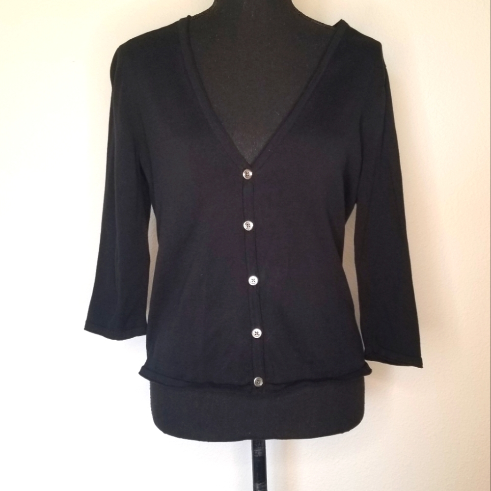 J.Jill black 3/4 sleeve 100% cotton cardigan button front M